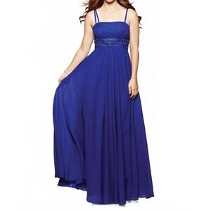 NEW MILANO FORMALS women's goddess aura gown in royal blue